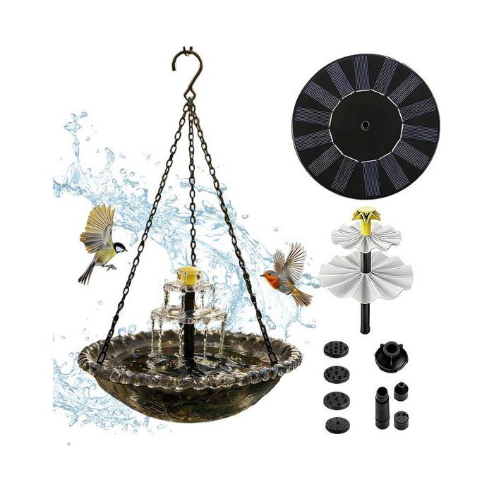 Bain doiseaux suspendu avec fontaine solaire - Mangeoire - Avec pulvérisateur à pompe - Abreuvoir solaire pour oiseaux