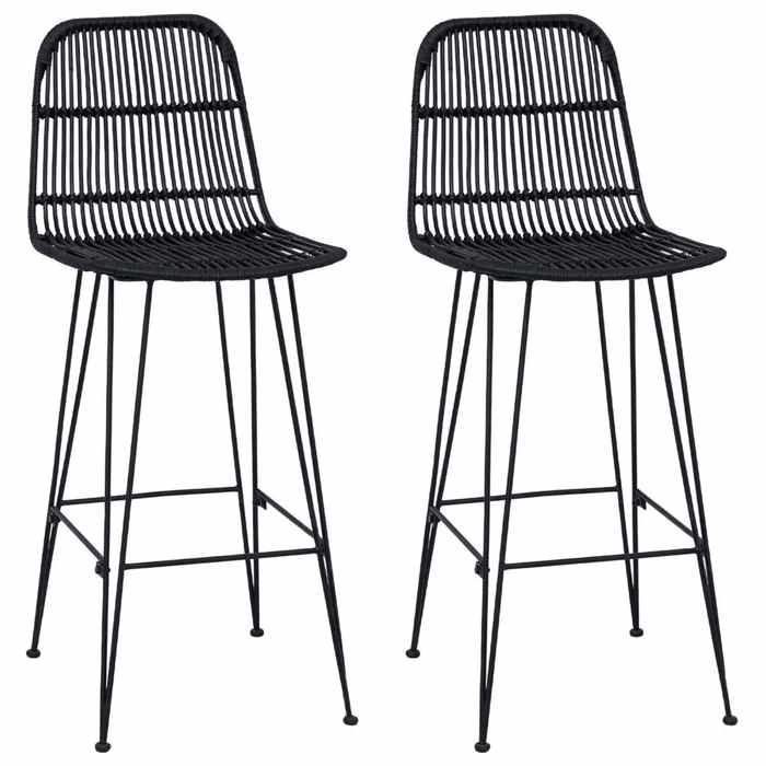Meuble - Chaise de bar - Noir - Tabouret de bar 2 pc Noir 44x55x109 cm Rattan et Acier_5386