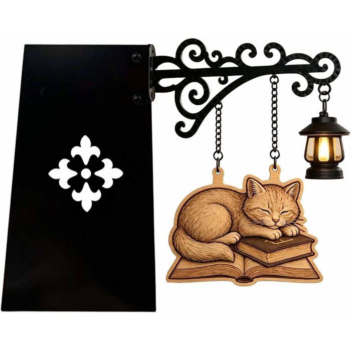 Lanterne de bibliothèque avec décorations de chat lampe LED vintage de lecture lampe dappoint à lumière douce noir