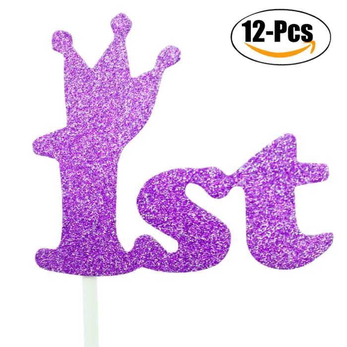 Decoration Gateau Anniversaire 1 An Accessoire Gateau Enfants Fille Garcon 12pcs Violet Cdiscount Maison