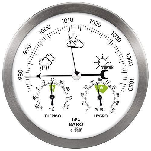 Station Météo Analogique Acier Inoxydable Airself - Baromètre Thermomètre Hygromètre Intérieur/Extérieur