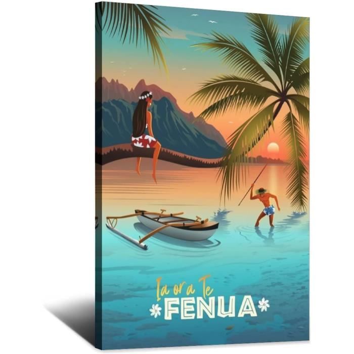 YONGCAI Poster vintage Tiarei Tahiti Polynésie française sur toile YONGCAI Poster vintage Tiarei Tahiti Polynésie française sur toile