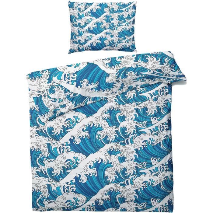 Housse De Couette 140x200 Style Japonais Réversible Parure De Lit Style