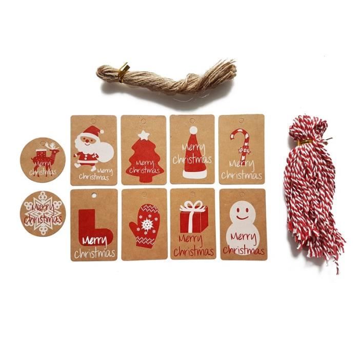 Vi.yo 100 Pcs Kraft étiquettes en papier pour joyeux Noël vacances cadeau sacs fournitures de fête Cadeaux de Noël Artisanat Tags
