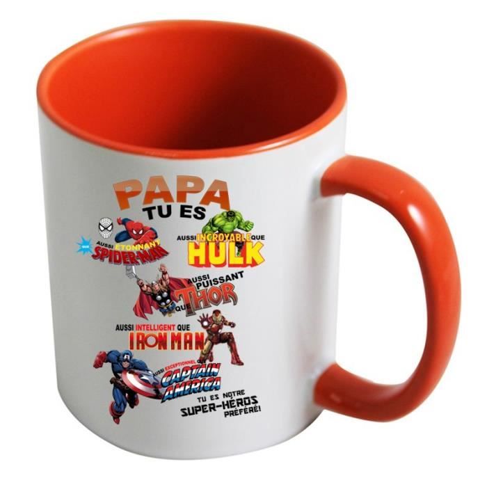 Mug Papa Tu Es Notre Super Heros Prefere Orange Anse Classique Cdiscount Puericulture Eveil Bebe