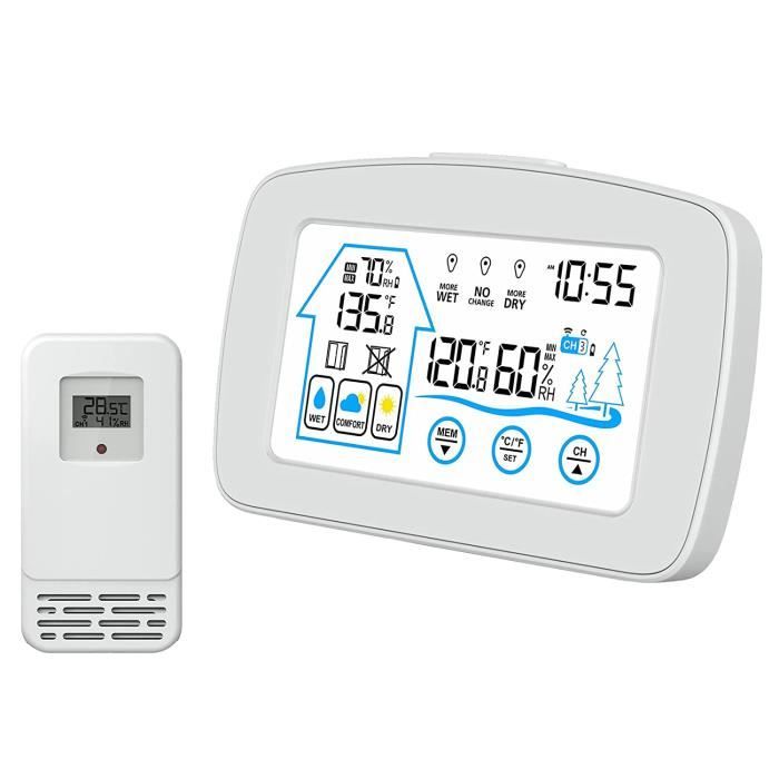 Horloge,Station météo numérique 3 capteurs pour intérieur extérieur sans  fil, thermomètre, hygromètre, baromètre, - Type Black