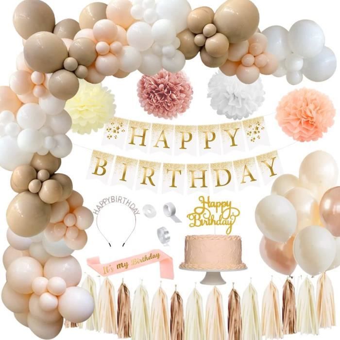 Happy Birthday Banner Bunting White And Gold Balloons Confetti Latex Balloon Par