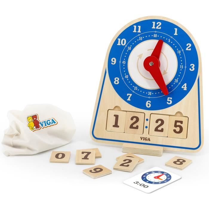 Jouet éducatif - Viga Toys - Horloge dapprentissage - Bois naturel/bleu - 26 x 285 cm - À partir de 3 ans