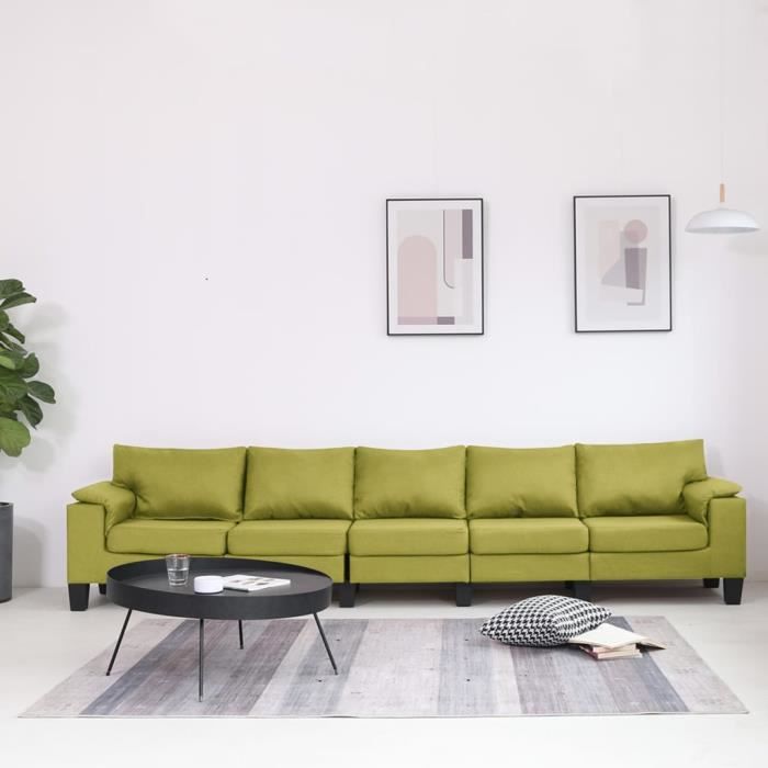 Canapé droit 5 places Tissu Moderne Confort Vert