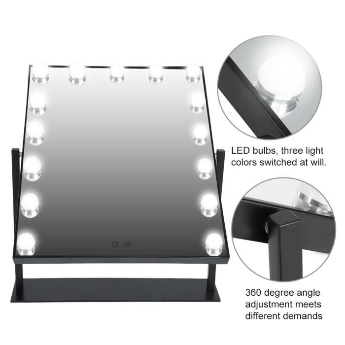 Miroir Maquillage Hollywood Saimeihome - 14 LEDs, 3 Températures Couleur, 50x42cm | Contrôle Tactile, USB