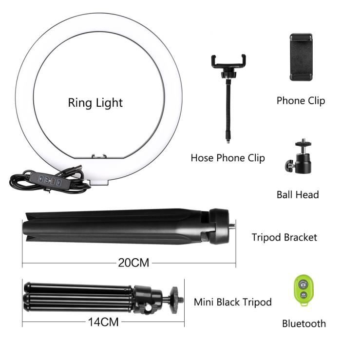 LogiLink Anneau Lumineux LED 20 Cm Avec Trépied Et Contrôleur Pour Smartphones 4 à 7 Pouces - Parfait Pour Vlogs Et Appels Vidéo