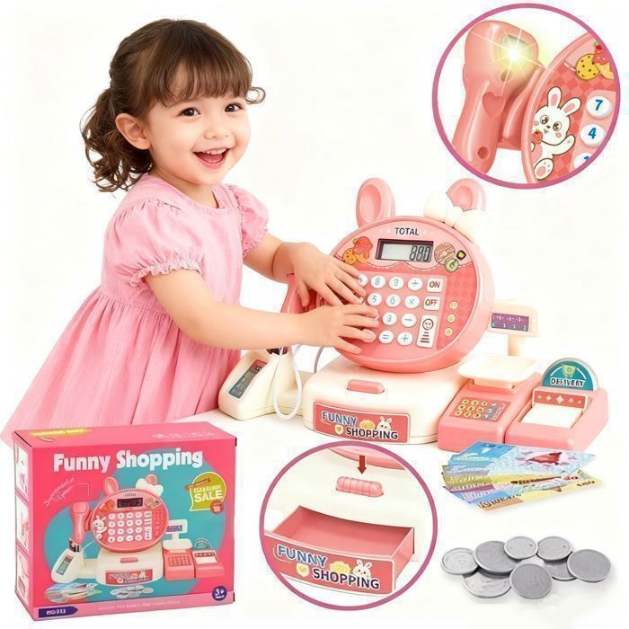 Jeux Caisse Enregistreuse Enfantsjouet scanner carte de créditargent de jeu Jouet Cadeau de Noël pour fille Enfant de 3+Ans