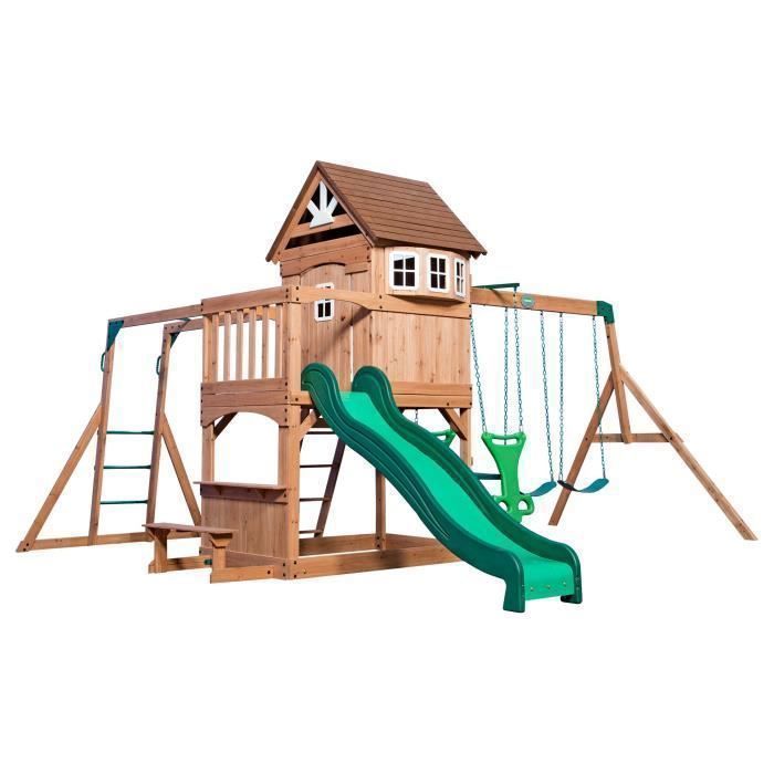 Parque Infantil De Madera Backyard Discovery Montpelier | Con Columpios, Tobogán De 244 Cm, Muro De Escalada Y Casa Club | Madera De Cedro Resistente A La Intemperie | Perfecto Para Jardines Y Patios