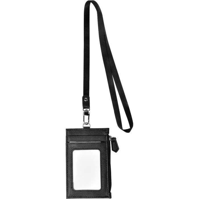 Porte-badge Professionnel Avec Lanière Réglable Et Clip Rotatif 360° - Pochette Transparente Pour Cartes (Noir)