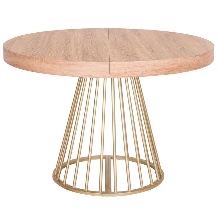 MENZZO Table ronde extensible Soare Chêne Clair pieds Or - table à manger L110 x P110-160-210-260 x H76cm