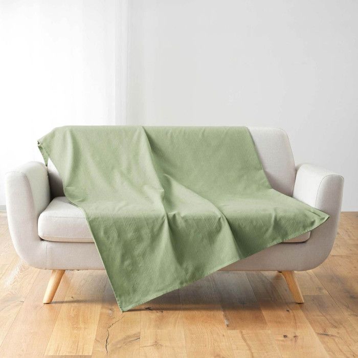 Plaid enroulable 220x240 cm Lucile - Polycoton vert sauge fermeture boutons