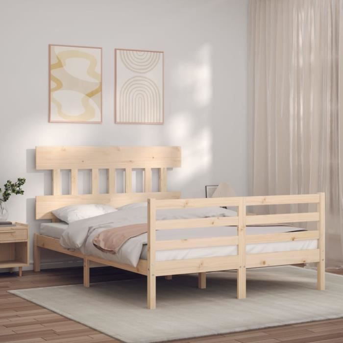 lit - drfeify - jng cadre de lit avec tête de lit 120x200 cm bois massif - blanc - campagne - 1 place