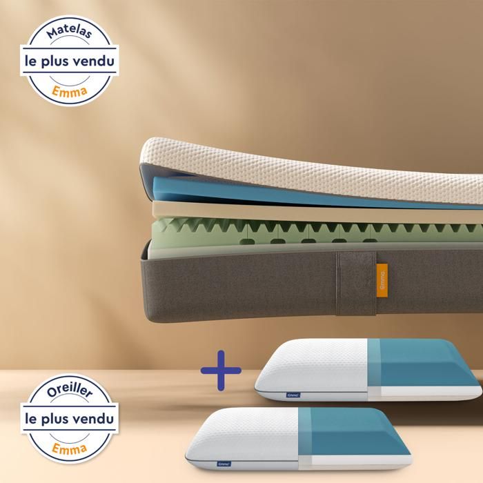 Matelas Mémoire de Forme EMMA Original 160x190 cm Soutien Souple Oreiller Inclus