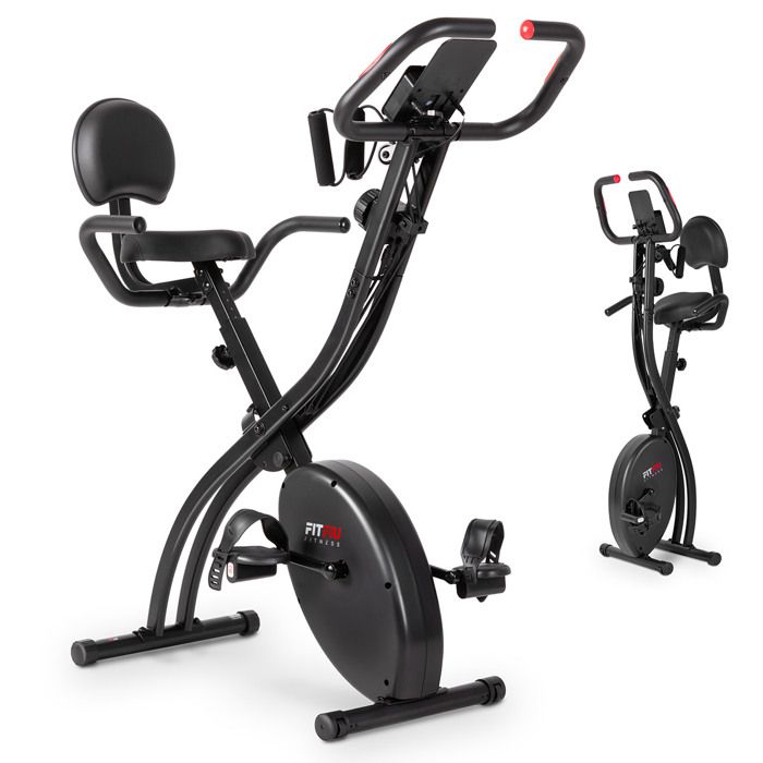 FITFIU Fitness - Vélo d'appartement pliant BEST-320 - Disque inertie 8kg - 10 niveaux résistance - Cordes élastiques - Gris