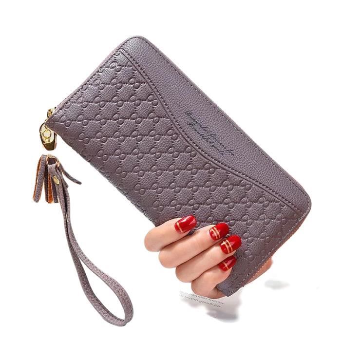 Paris Portefeuille Femme en Cuir PU Fermeture glissi re RFID Porte monnaies Porte Documents Maquillages Phone Violet