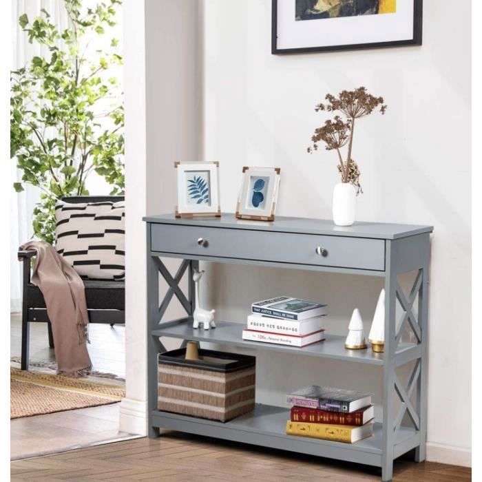 GIANTEX Console Meuble Entrée avec Tiroir+3 Étages Table d’Appoint Table d’Entrée/Salon/Chambre 100x30x80CM Style Scandinave Gris GIANTEX Console Meuble Entrée avec Tiroir+3 Étages Table d’Appoint Table d’Entrée/Salon/Chambre 100x30x80CM Style Scandinave Gris