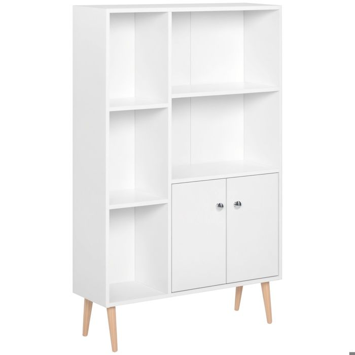 Bibliothèque 9 Cubes HOMCOM Avec Portes - 106x24x95 Cm, Blanc, Rangement Salon/bureau/chambre