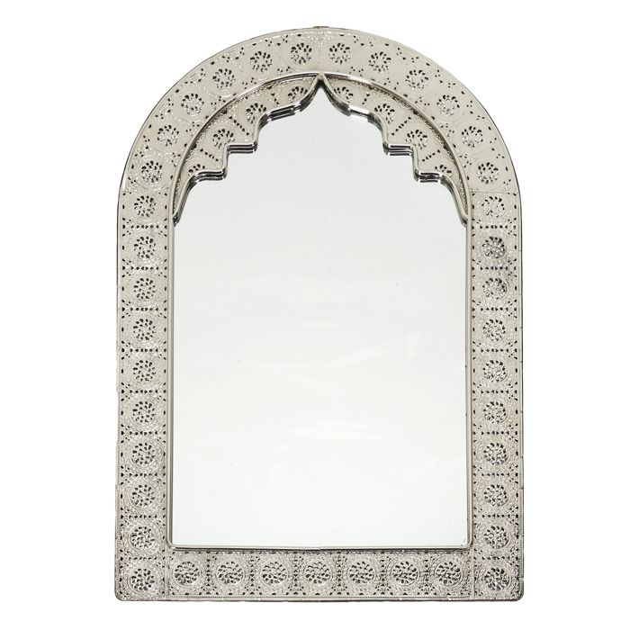 Miroir Décoratif Oriental Argenté – Forme Arche, 37x37 Cm, Pour Salle De Bain, Entrée, Chambre