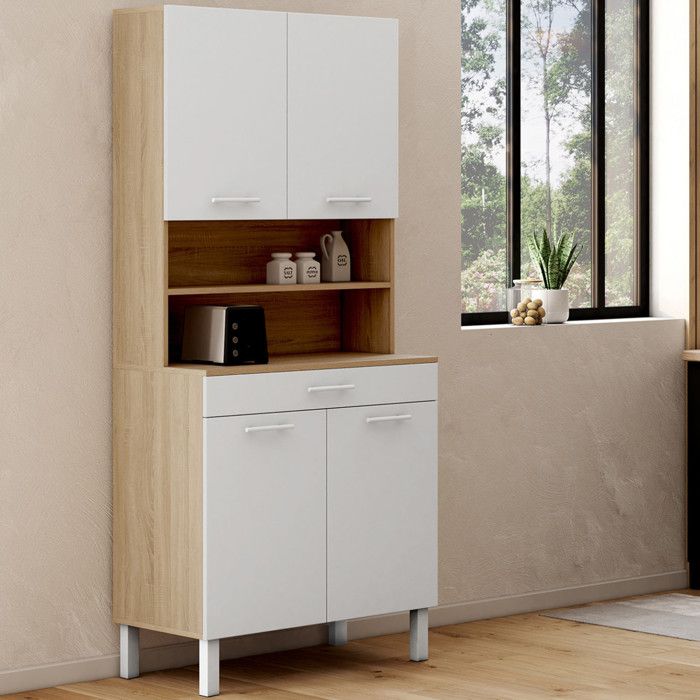 IDMARKET Buffet de cuisine 120 CM CINA 6 portes tiroir blanc et effet