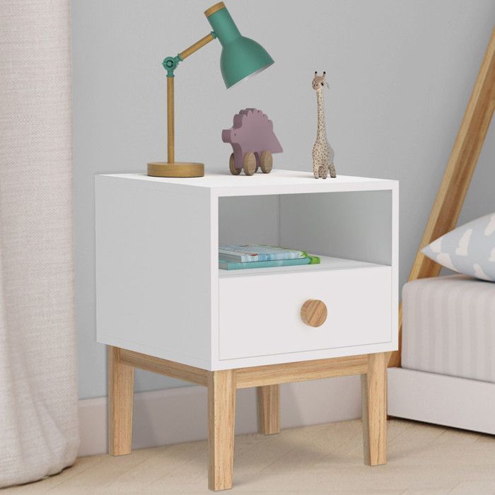 Table De Chevet Enfant Relaxdays Cygnes - Tiroir + Rangement, Blanc-Rose, 41x32x31 Cm, Design Mignon