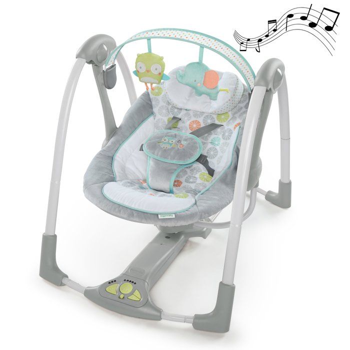 INGENUITY balancelle électrique pliable Swing and Go Hugs & Hoots- cadeau bébé 5 vitesses de balancement mélodies