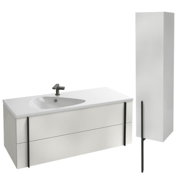 meuble lavabo simple vasque 120 cm jacob delafon nouvelle vague blanc brillant + colonne de salle de bain version droite