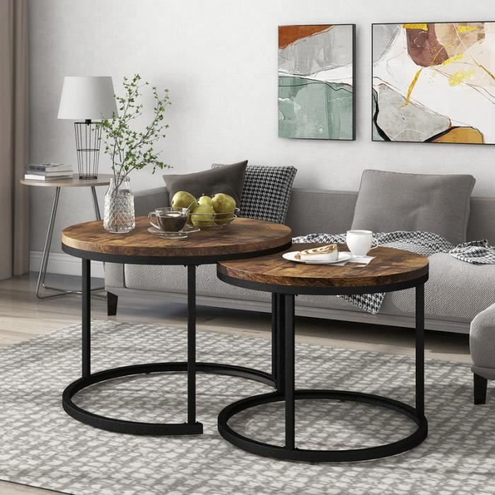 Table Basse Ronde Table Gigogne 2 Pièces Table d'Appoint,Style Industriel,