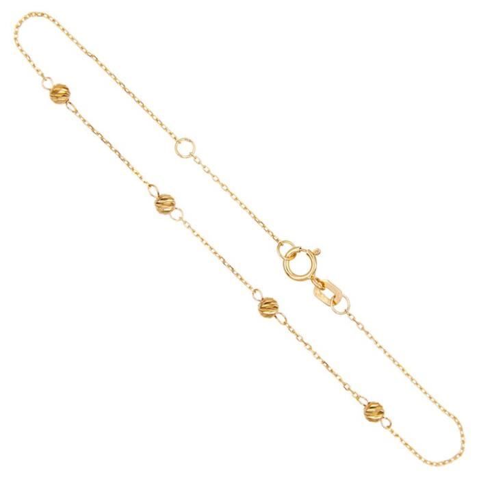 Bracelet Femme Or Jaune - Boules Diamantées - LATELIER DAZUR - Maille Forçat - Longueur 18cm - Poids 0.55gr Bracelet Femme Or Jaune - Boules Diamantées - LATELIER DAZUR - Maille Forçat - Longueur 18cm - Poids 0.55gr