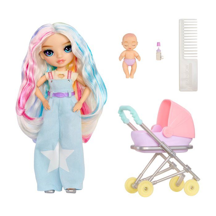 MGA Entertainment Junior High Babysitters – Amaya - Poupée 23 cm - Bébé Poussette Couffin Biberon Peigne Tenue et Accessoires