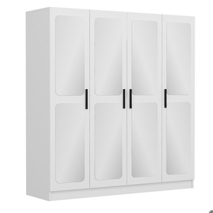 Armoires 4 portes et 8 miroirs Bangka L180xH190cm Blanc Cdiscount Maison