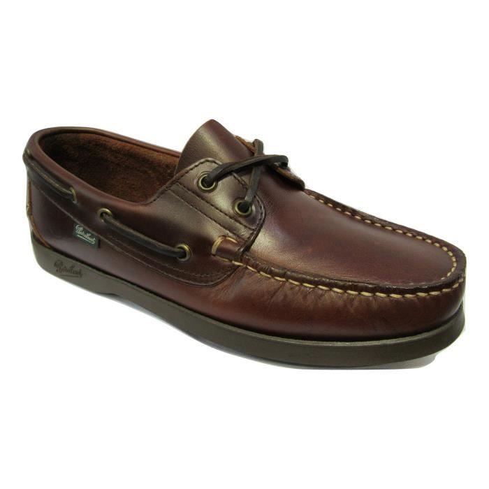 chaussure bateau homme paraboot en cuir marron cousu main