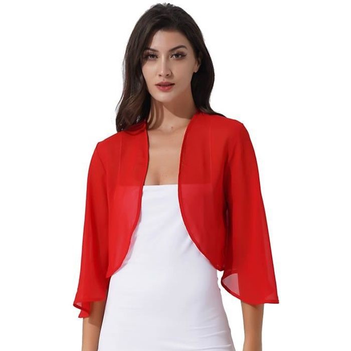 Bolero Femme Mousseline Rouge CHICTRY Veste Court Cardigan Elegant Col V Rouge Cdiscount Pret a Porter