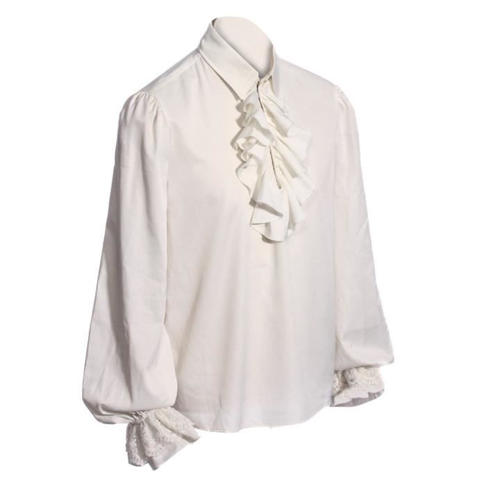 BaronHong - Chemise Pirate Vampire Renaissance Pour Homme - Style Gothique Steampunk Avec Volants - Costume Médiéval Halloween