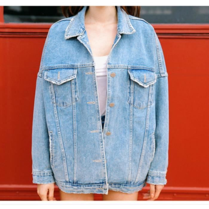 Veste En Jean Vintage Femme - Modèle Décontracté Bleu, Fermeture Boutons, Court