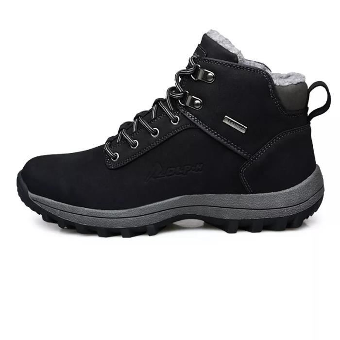 Bottines en cuir pour hommes Chaussures de neige chaudes et resistantes a l usure Noir