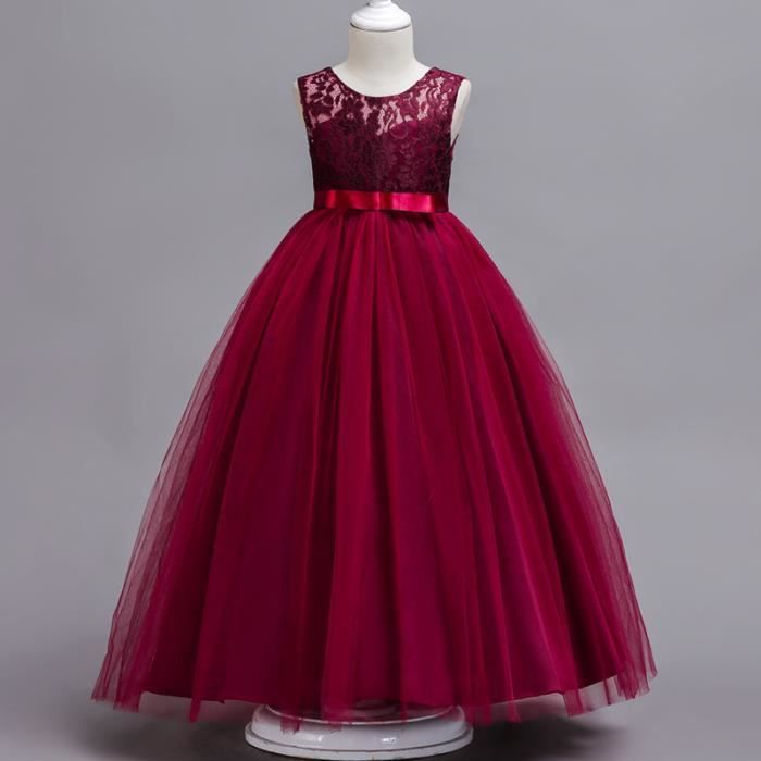 Robe Princesse Cérémonie Fille en Dentelle Sans Manches Robe