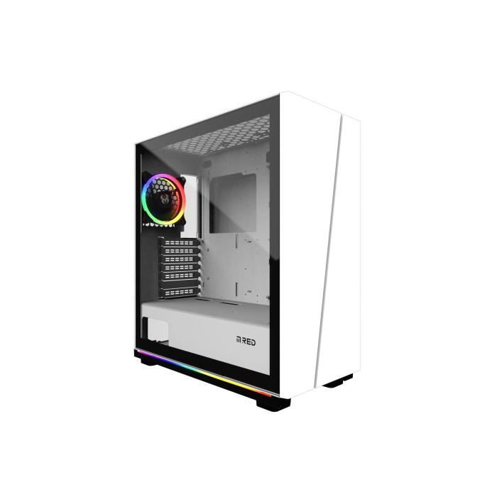 MRED - Boîtier PC Gamer ATX - Blanc RGB White Destroyer Strip-G