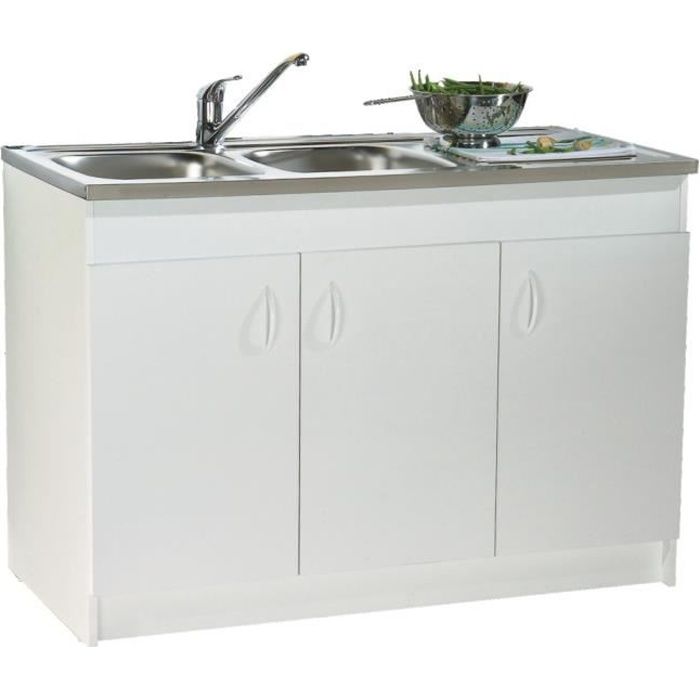 Meuble Sous Evier 3 Portes Melamine Blanc 120x60 Achat Vente