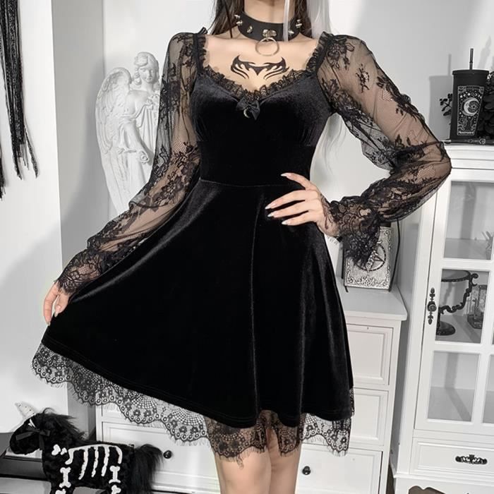 Mini robes gothiques Lolita pour femmes garniture en dentelle punk