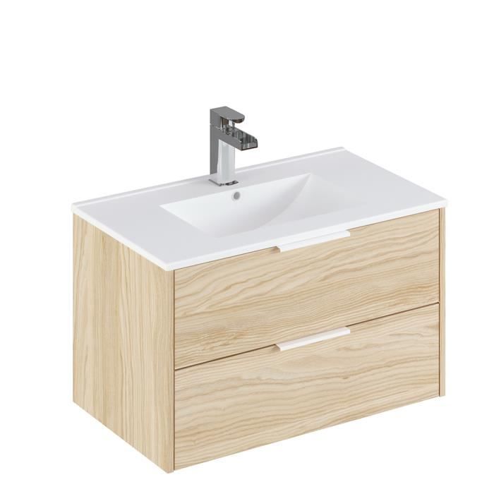 Plan De Travail En Bois Pour Salle De Bain BAIKAL - Mélaminé 16 Mm - Finition Chêne Vinda - 90x46x3,2 Cm - Compatible Meubles Modulaires