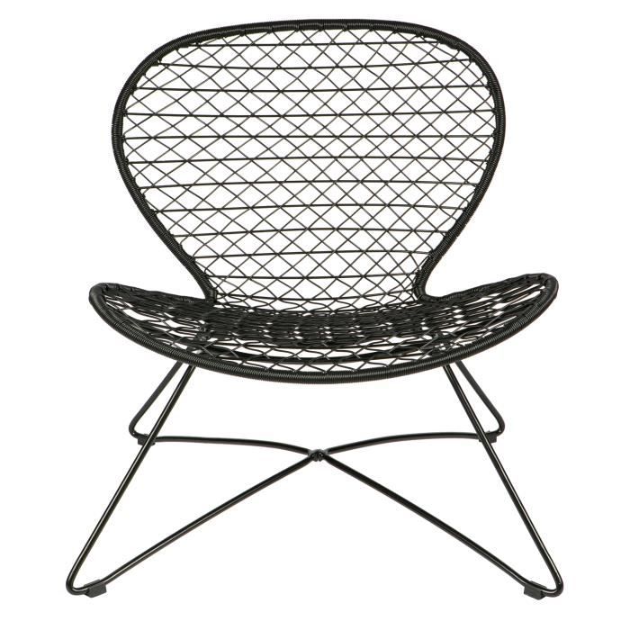 fauteuil de jardin en corde tressée, coloris noir - dim : h 80 x l 74 x p 71 cm