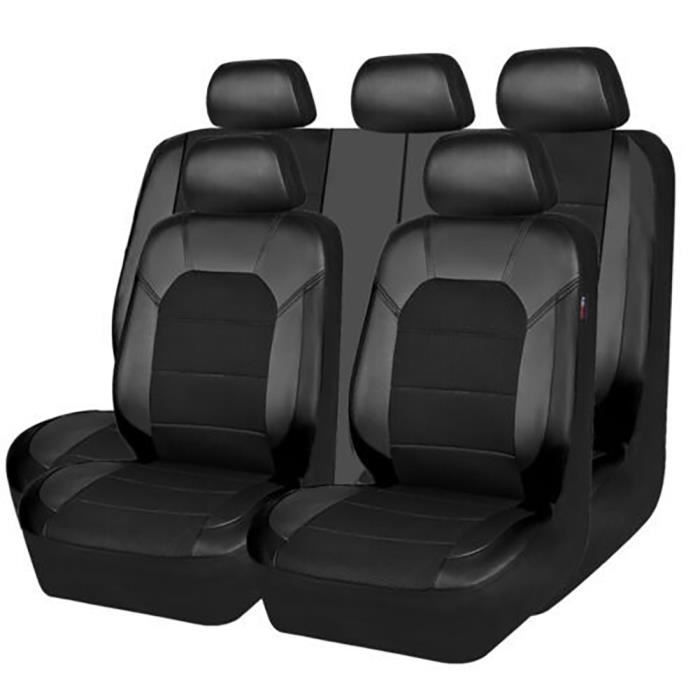 Housse de siège voiture universelle 5 places - coussin de siège avant et arrière - Lot de 9 - protection complète - Noir