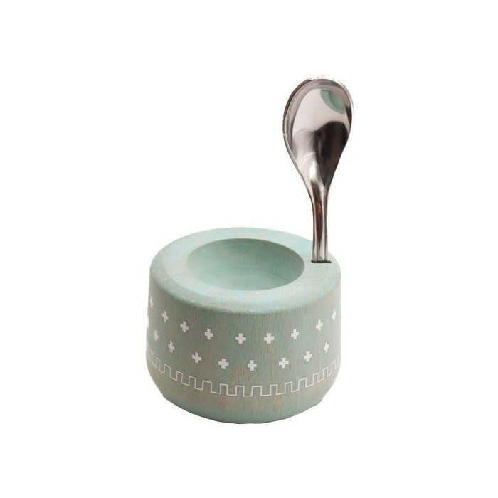Coffret coquetier et cuillère - ROGER ORFÈVRE - Piou Chevalier - Vert deau - Hêtre