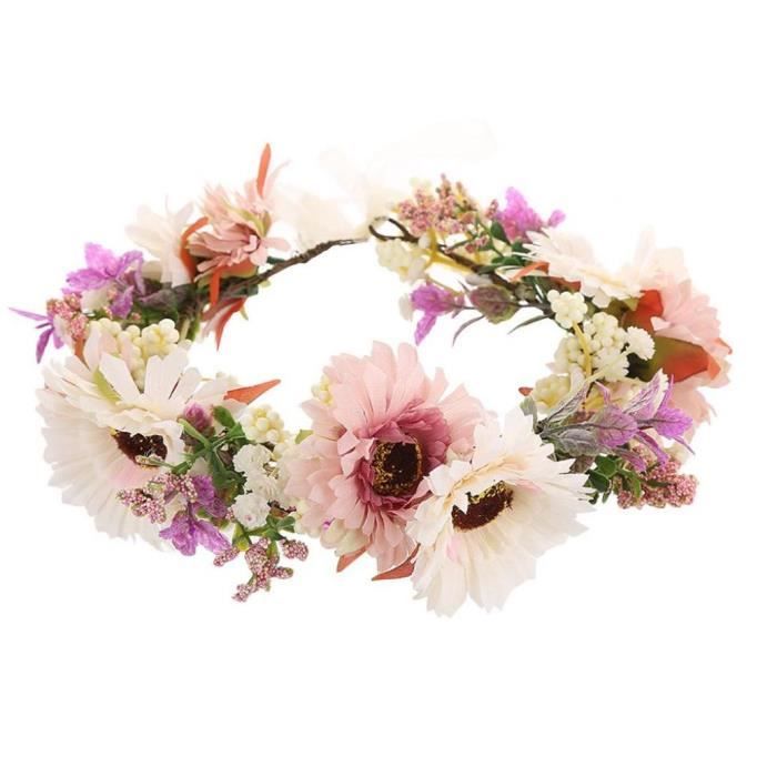 Rokoo Femmes fleur bandeau avec ruban Couronne de mariage guirlandes couronne couronne florale