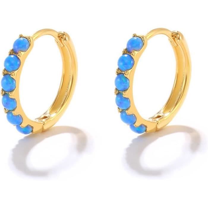 Boucles D'Oreilles Argent Massif 925 – Opale Blanche Synthétique – Dormeuses